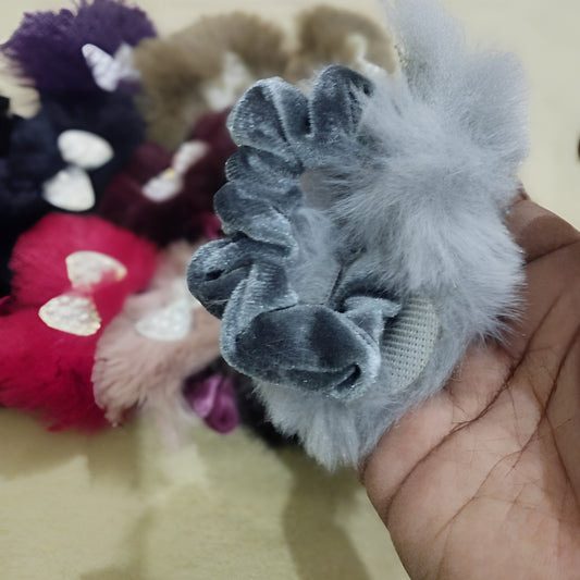 Fluffy Hair Clip with Rhinestone Bow