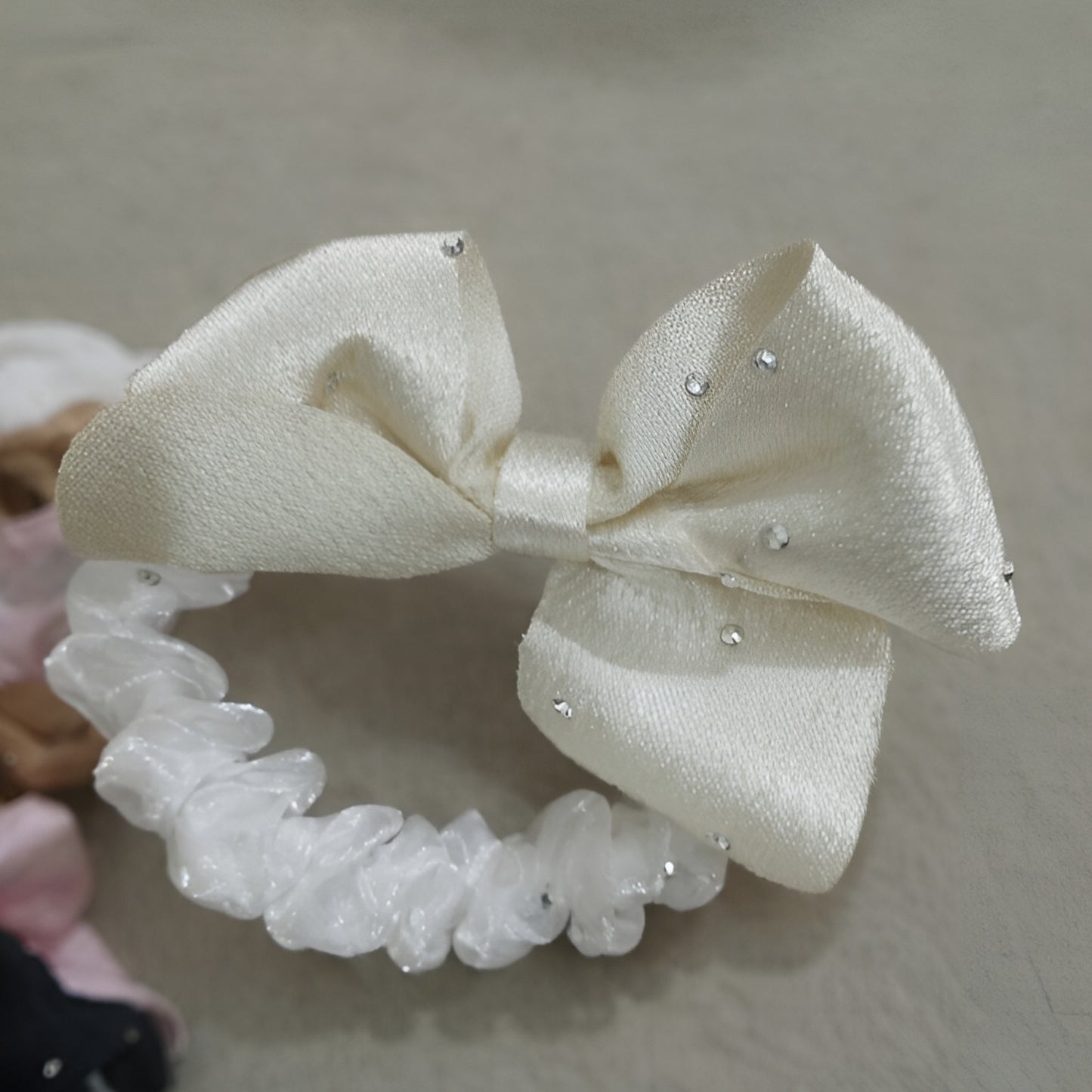 Kids Pearl Bow Scrunchie – Soft Satin Hair Band for Girls | Fancy & Comfortable