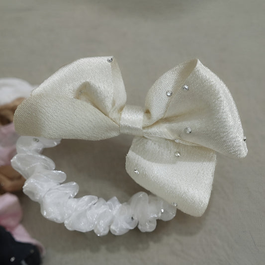 Kids Pearl Bow Scrunchie – Soft Satin Hair Band for Girls | Fancy & Comfortable